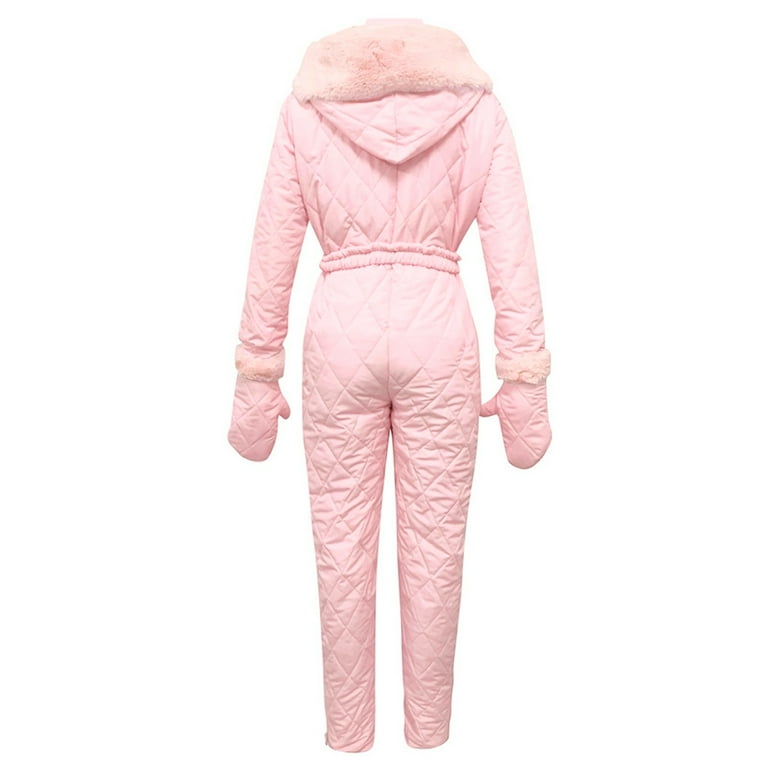 Women Winter Onesies Ski Suit Fur Collar coat Ski Jumpsuit Snowsuit