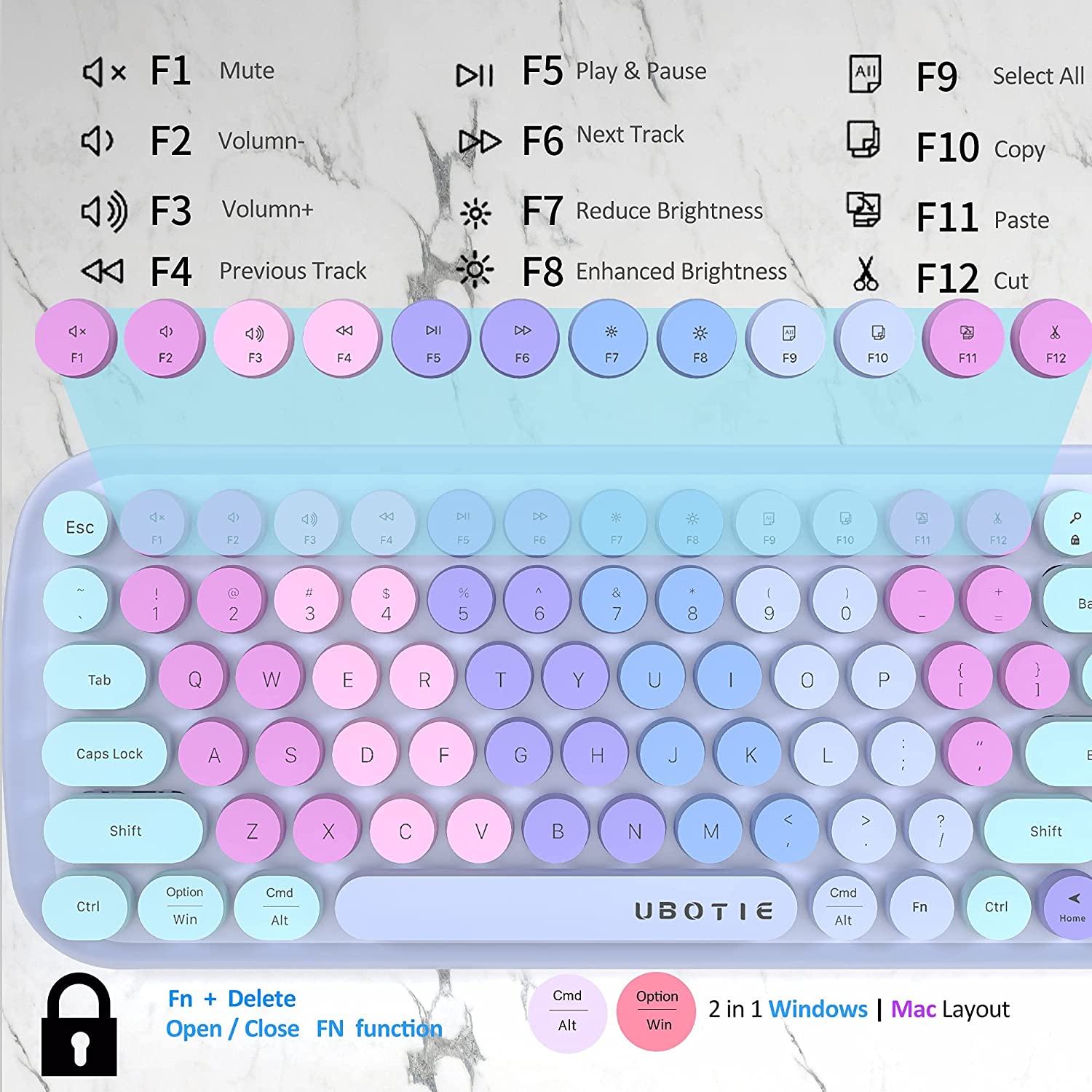 Wireless Keyboards and Mouse Combos, UBOTIE Colorful Gradient Rainbow  Colored Retro Typewriter Flexible Keyboard, 2.4GHz Connection and Optical  Mouse (Purple Rainbow)