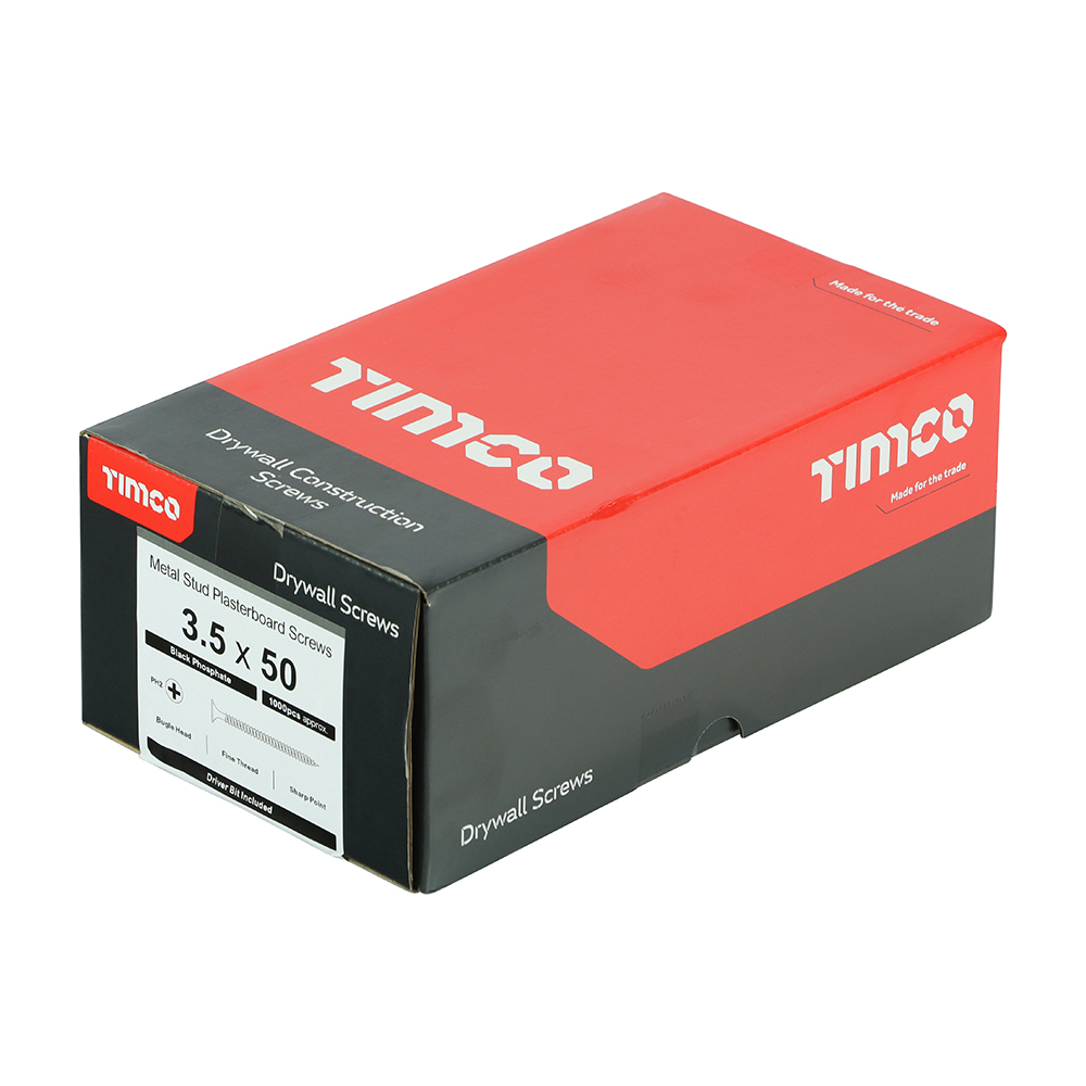 Timco - Drywall Metal Stud Plasterboard Screws - PH - Bugle - Fine Thread - Grey (Size 3.5 x 50 - 1000 Pieces)
