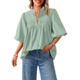 thumbnail image 1 of Blusa PRETTYGARDEN para mujer, verano 2025, manga corta, cuello en V, 1 of 9
