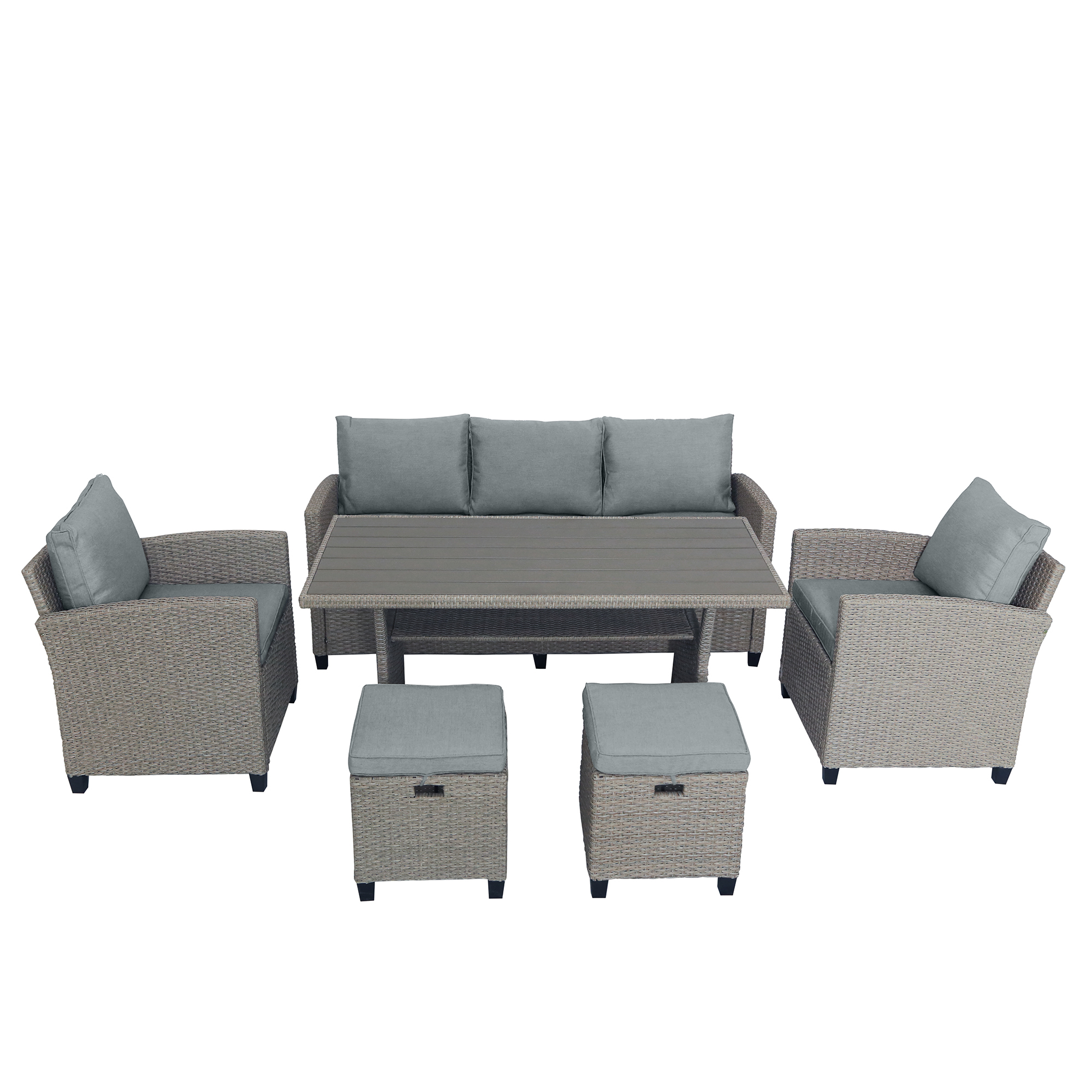 6 Pieces Outdoor Dining Sets, Sectional Sofa Patio Dining Table and Chairs Set, PE Rattan Conversation Set, Gray Wicker Garden Backyard Sectional Sofa - image 5 of 9