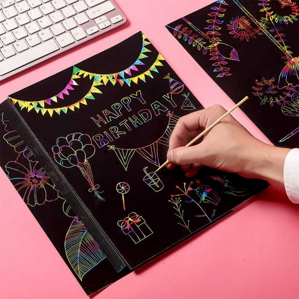Scratch Art Set, 50 Piece Rainbow Magic Scratch Paper for Kids