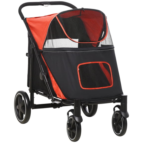 Red Foldable Dog Stroller for Medium/Large Dogs, Shock-Absorbing Pet Stroller with Storage 44"L x 25.5"W x 39.25"H
