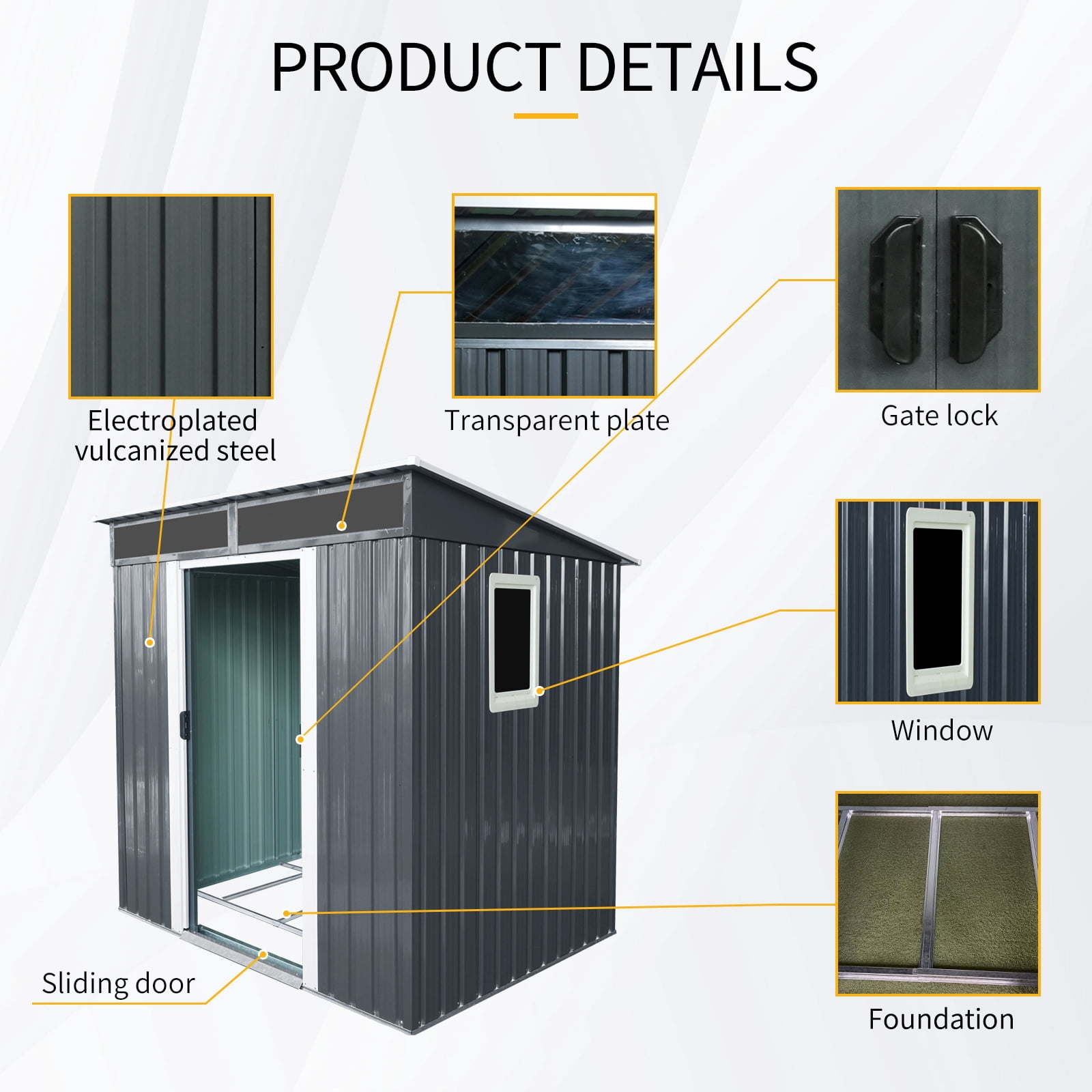 Alvantor Outdoor Storage Shed 6 x 5 Ft Metal Garden Shed with Window and Transparent plate for Backyard, Garden Black
