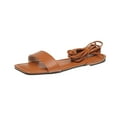 thumbnail image 2 of Summer Saving Clearance! Itsun Womens Flat Sandals Womens Summer Fashion Sandals Lace-Up Solid Color Square-Head Flat Casual Sandals Brown US Size 7.5, 2 of 4