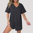 thumbnail image 2 of aidice Lounge Jumpsuits for Women Summer V Neck 1/2 Sleeve Loose Comfy Hidden Zipper Shorts Rompers, 2 of 6