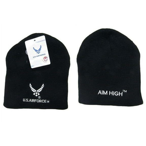 8" US Air Force Wings Aim High Black Embroidered Beanie Skull Cap Hat (RAM)