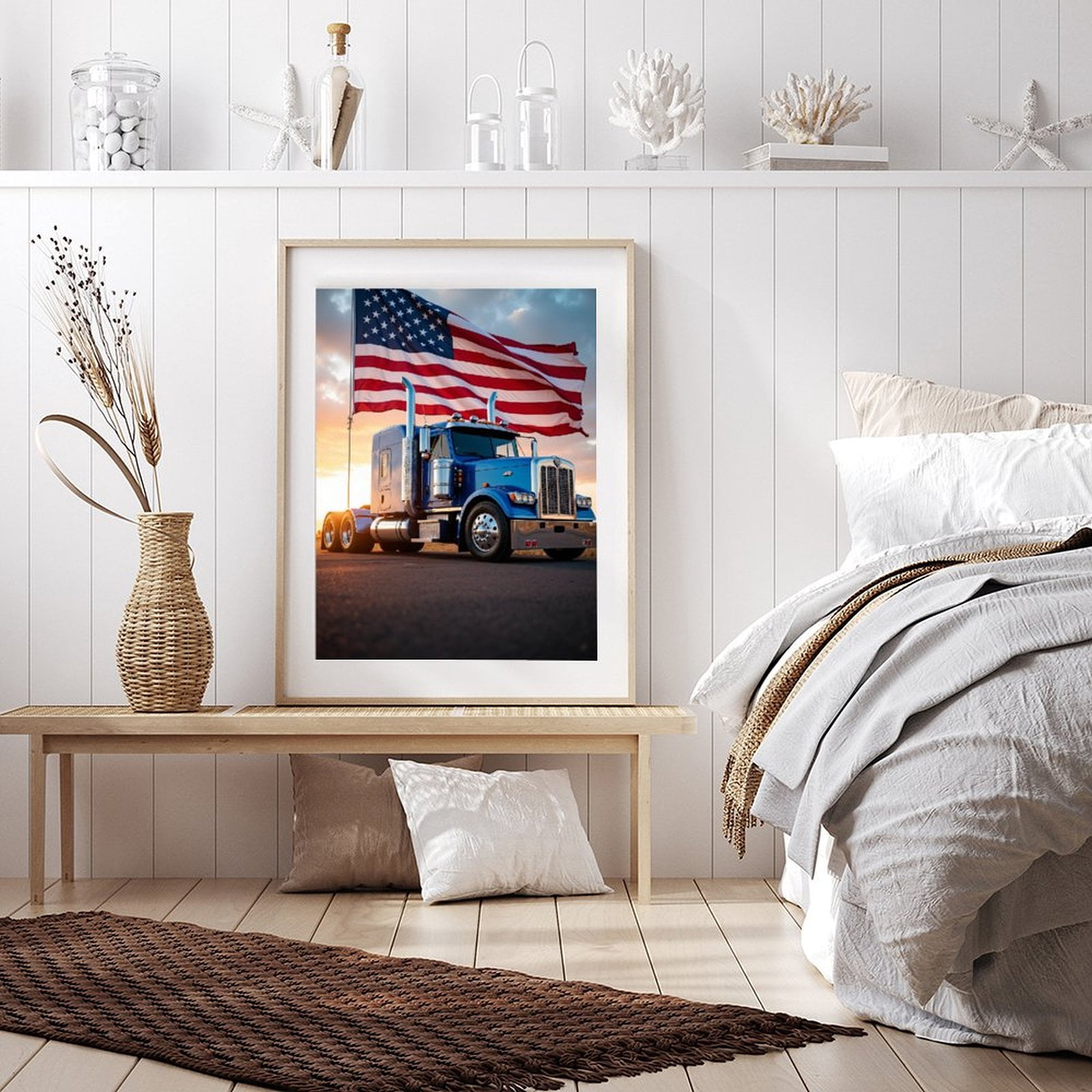 Diamond Art Kit for Adults, Blue Truck Sunset Patriotic Display Diamond Painting for Adults Beginners, DIY Diamond Art Painting Kits, 5D Diamond Painting Crafts for Home Decor 12x16 Frameless