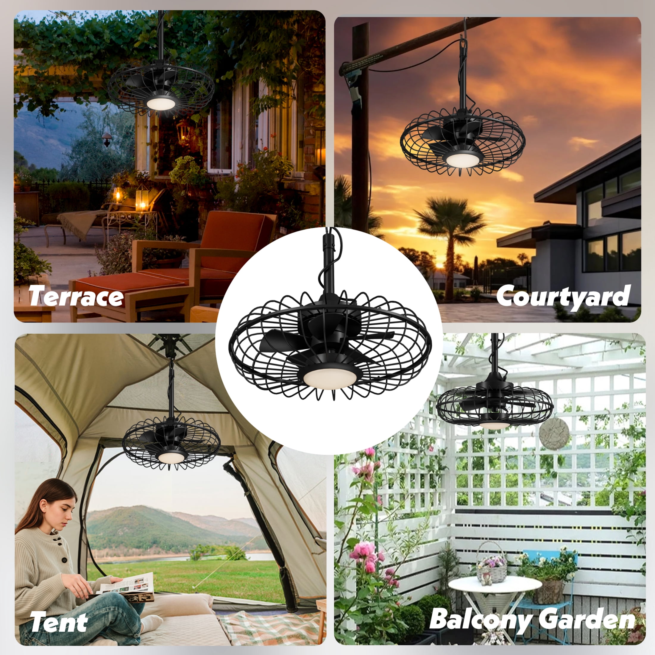 UrbanSync 20" Outdoor Ceiling Fan with Light with Remote, 6 Speeds & Timer, 3CCT Dimmable LED, IP65 Waterproof, for Kitchen, Bedroom, Outdoor,Round