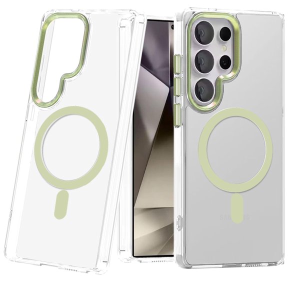 For Samsung Galaxy S25 Ultra Case, Clear Transparent Case Matching Circle Design, Hybrid TPU Hard Shell, Support Magsafe Charger Phone Cover (Green)
