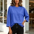 thumbnail image 7 of Hurxie Womens T-Shirt Casual 3/4 Sleeve Boxy Tops Loose Fit Crew Neck Basic Shirts Blue,L, 7 of 7