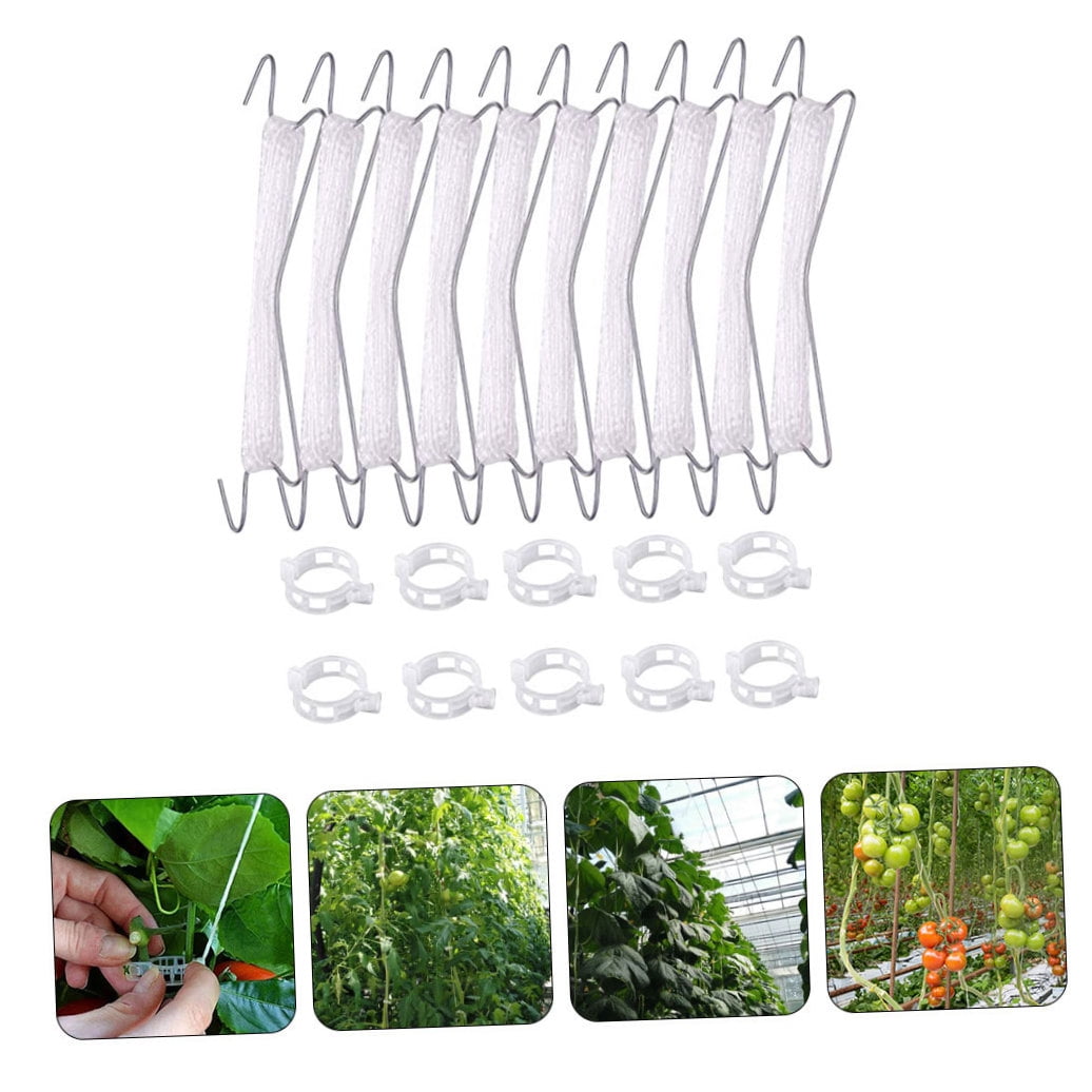 Mobestech 2-Pack White Plastic Tomato Stakes with Trellis Hooks, Garden Supports for Greenhouse and Outdoor Plants