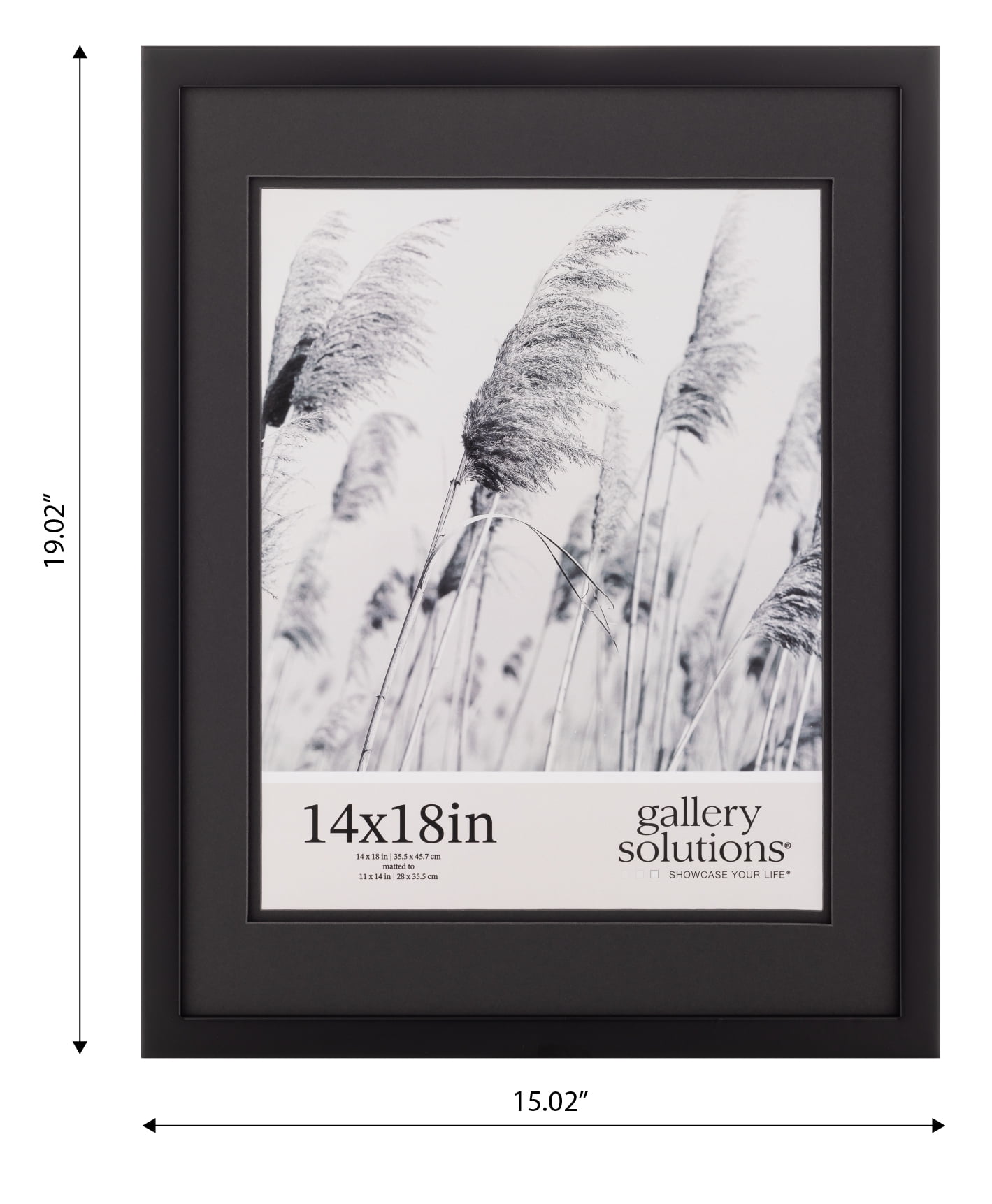 Gallery Solutions 14"x18" Wood Wall Frame Matted for 11"x14" Photos, Rectangular Wall Mount, Black