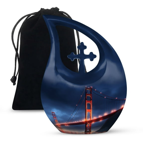 JAGSHASHI Golden Gate Bridge Urn Ashes Men - Urns Cremation Ashes Female - Urn Large Adult - Cremation Urns Women - 10 Inch With Velvet Bag - Cremation Urns For Men - Large Urns For Human Ashes Adult