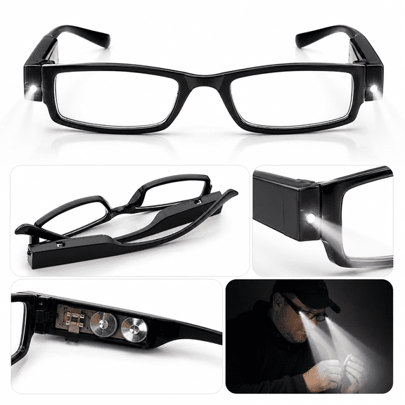 Bright LED Readers with Lights,Reading Glasses Lighted Magnifier for Nighttime Reader,Compact Full Frame Eyewear,Clear Vision Unisex Lighted Eye Glasses,Black