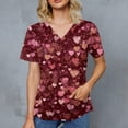 thumbnail image 4 of Womens Valentines Day Scrub Tops Plus Size Hoilday Short Sleeve Cute Valentine Love Printed Scrubs Casual V Neck Scrub Shirts Medical Nurse Uniform Nursing Workwear with Pockets Red M, 4 of 4