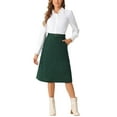 thumbnail image 2 of INSPIRE CHIC Women's Skirt High Elastic Waist A-Line Belted Fall Winter Midi Corduroy Skirt S Dark Green, 2 of 5