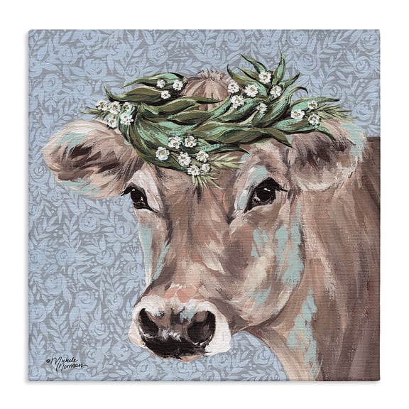 Stupell Industries Farmhouse Charming Rural Cow Portrait Floral Crown Canvas Art, 17 x 17, by Michele Norman