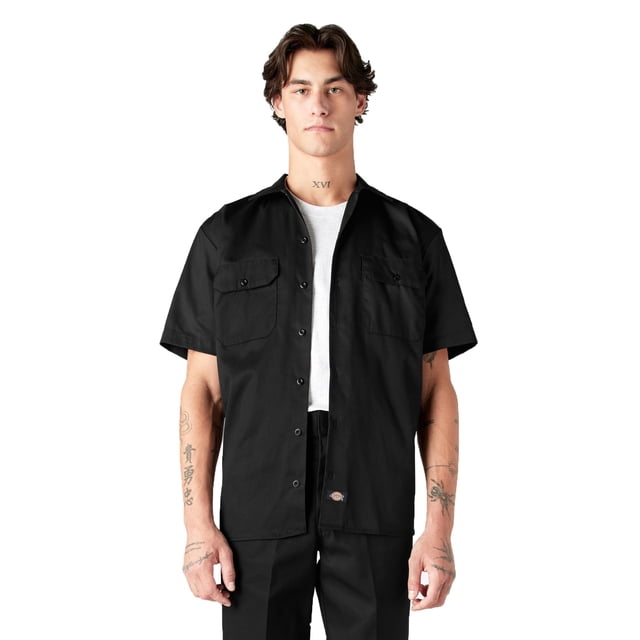 Camisa de trabajo Dickies XL negra de manga corta con acabado que absorbe la humedad