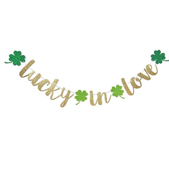 MLINS 2PCS Banners St. Patricks Day Bunting Decor Party Decorative Banner Delicate in LOVE Printing Garland Festival Party Scene Layout Pull Flag Decor for Party Bar Home Decor (Green Golden)