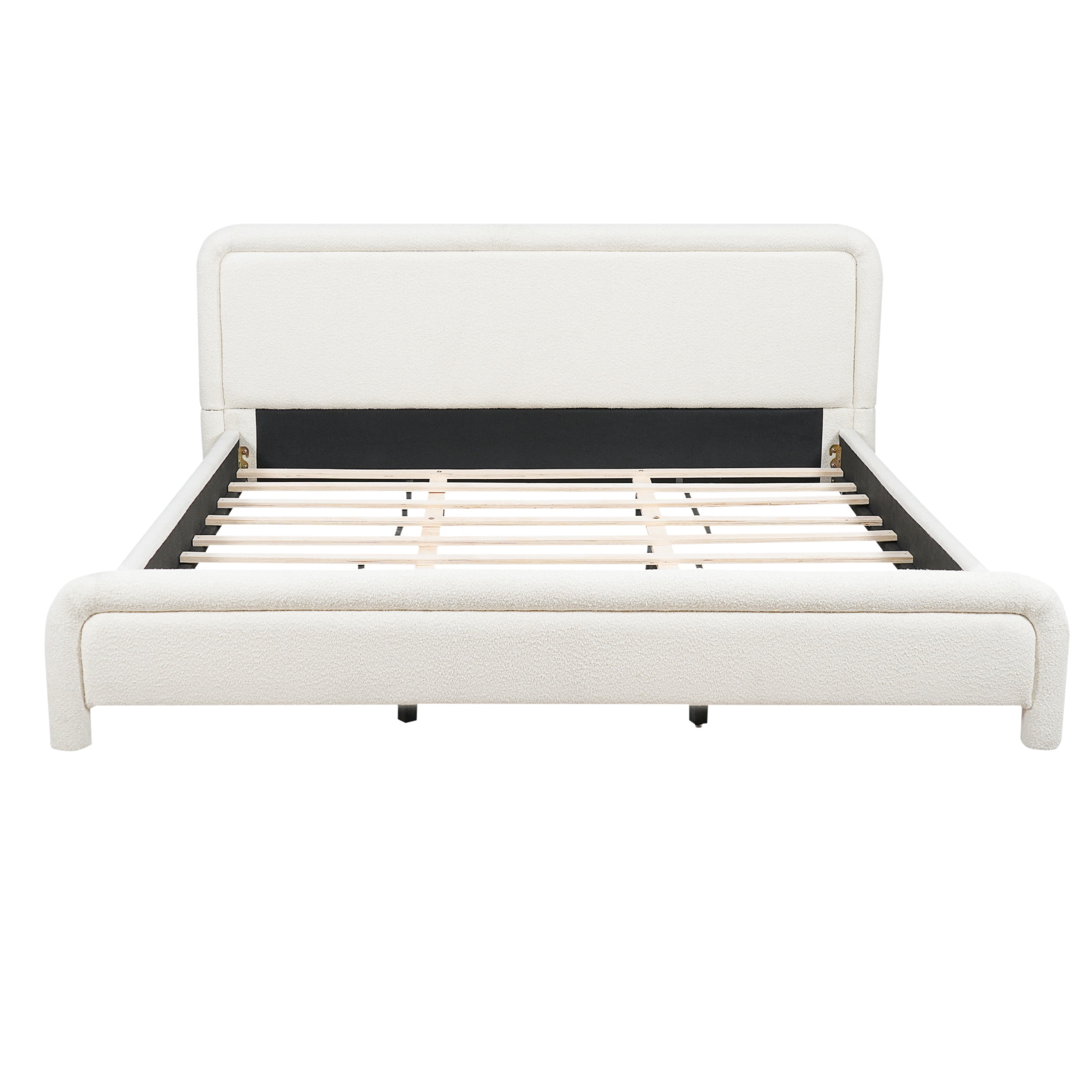 Christopher Knight Home Modern King Upholstered Platform Bed Frame with Curved Headboard, White