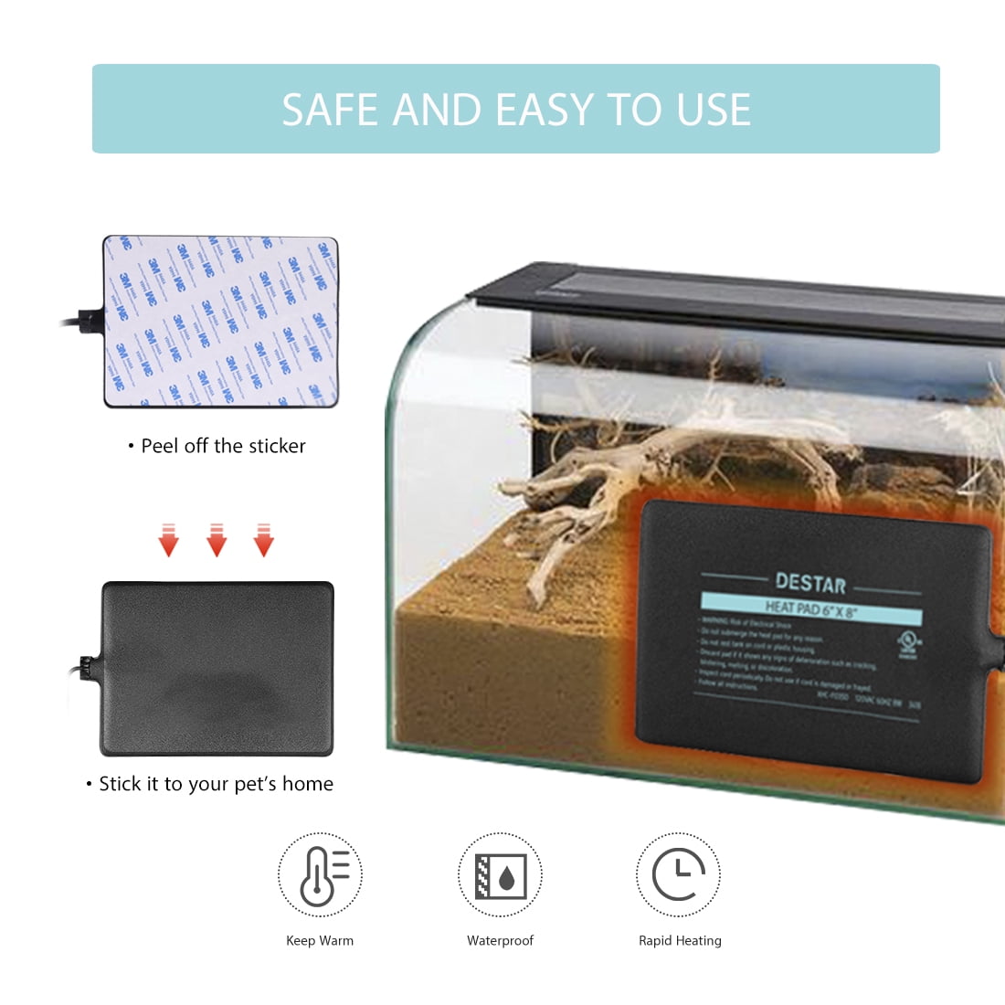 104122℉ Temperature Reptile Terrarium Heat Pad Under Tank Heater 6*8