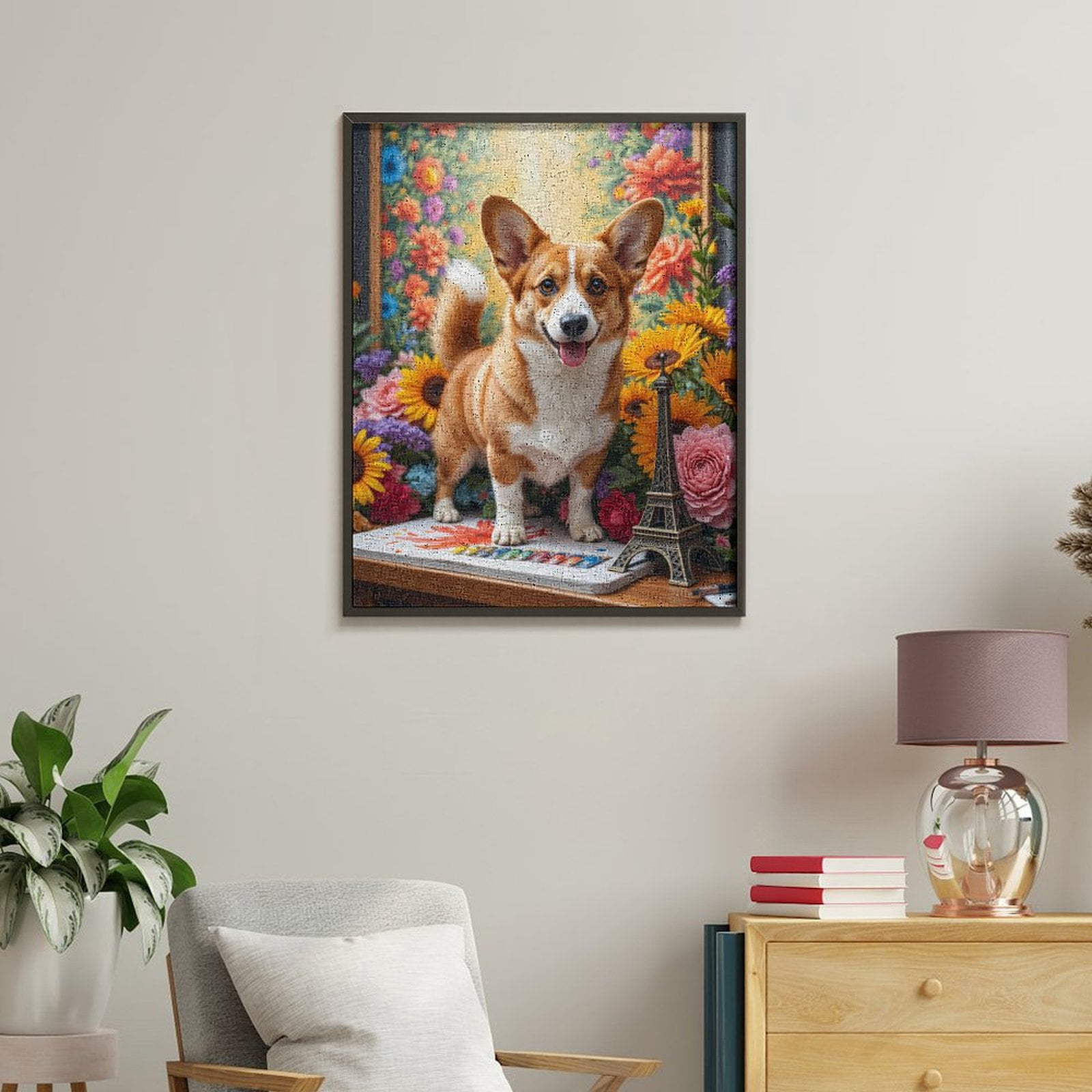 Paint By Numbers Kit for Adults Beginner - Corgi Art Floral Eiffel Tower DIY Canvas Painting Kits for Adults, Frameless Paint By Number for Adults for Home Wall Decor 16x20 Inch