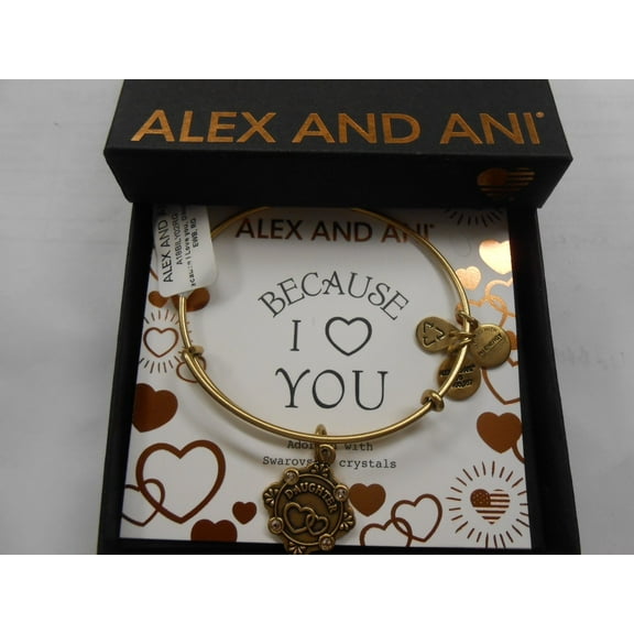 Alex and Ani Womens Because I Love you, Daughter Charm Bangle Bracelet, Rafaelian Gold, Expandable