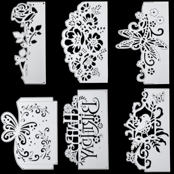 6 Pieces Assorted Metal Die Cuts Flower Cutting Dies Birthday Butterfly ...
