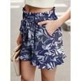 thumbnail image 5 of JWD Women's Shorts Butterfly Leaf Frenulum Summer High Waisted Shorts with Pocket Casual Shorts Ruffle Hem Shorts FP-Navy Blue White XL, 5 of 7