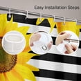 thumbnail image 5 of 72"x72" Shower Curtain Waterproof Home Decor Brown Bright Sunflowers Striped Black and White Pattern Orange Sun Beautiful Picture Print Polyester Fabric Adjustable Hook Set, 5 of 5