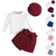 thumbnail image 4 of Odeerbi 6M-3Y Niñas Conjuntos de Algodón de Manga Larga Tops Falda Con Sombrero de Boina de Tres Piezas Conjunto de Falda Conjunto, 4 of 4