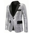 thumbnail image 4 of KHONTS Men's Sequin Blazer Tuxedo Party Prom Wedding Tuxedo One Button Jacket Silver XL, 4 of 6