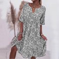 thumbnail image 2 of fartey Plus Size Boho Dress for Women Pleated Flowy Floral Print Bohemian Dresses Loose Fitted Ruffle Short Sleeves Midi Dress Lounge Split V Neck Beach Holiday Sundress, 4XL-5XL, 2 of 5