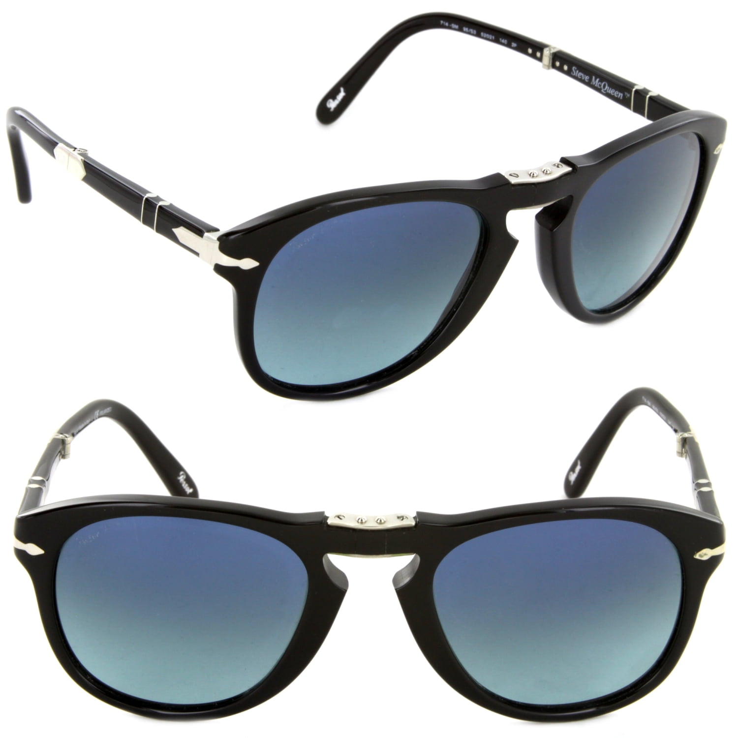 95/S3 Folding Sunglasses Persol PO 0714SM Black/Blue Shaded Polarized 