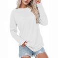 thumbnail image 2 of Aboser Womens Casual Long Sleeve Shirts Trendy Crew Neck Shirt Tops Loose Fit Plain Tshirts Comfortable Soft Classic Shirts Solid Color Pullover Top White M, 2 of 7