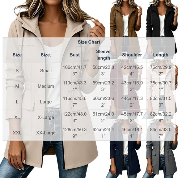 StSilkitty Long Waterproof Jacket for Womens Solid Color Long Sleeve Full Zip Drawstring Hooded Rain Coat with Pockets