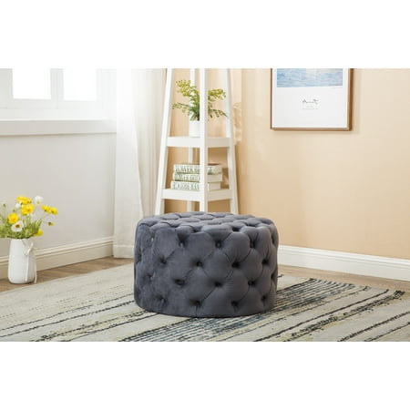Round Tufted Ottoman Gray or Blue Color