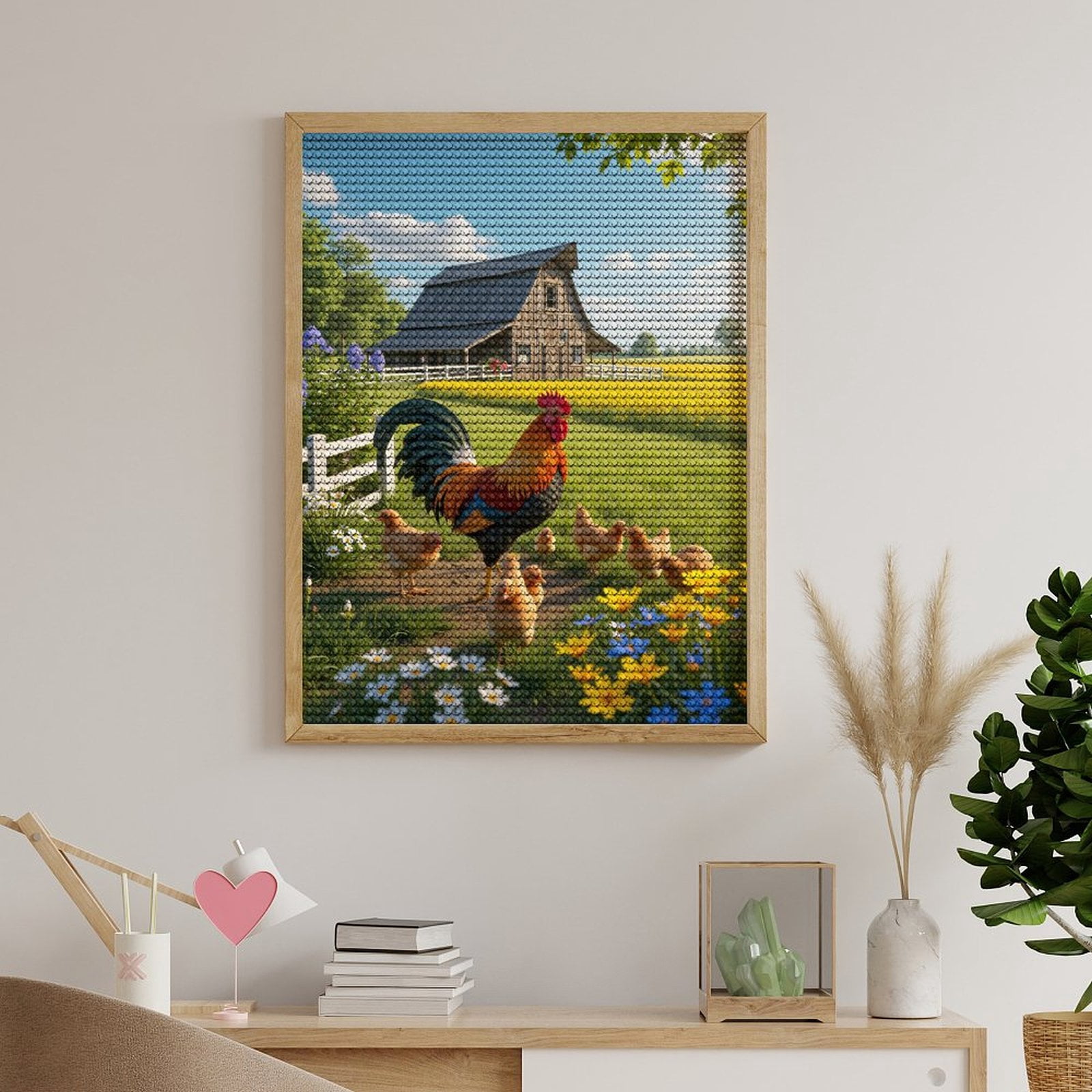 Diamond Art Kits for Adults - Rooster Barn Chicks Flower Field 5d Diamond Painting for Adults, Diamond Art for Adults Beginners, Frameless Diamond Painting Kits for Adults for Home Wall Decor