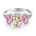 thumbnail image 2 of Gem Stone King 10K White Gold Morganite Peach Pink Sapphire and White Lab Grown Diamond 3 Stone Engagement Ring for Women (2.24 Cttw, Gemstone Birthstone, Available in Size 5, 6, 7, 8, 9), 2 of 5
