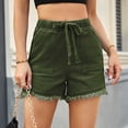 thumbnail image 6 of Bloomae Denim Shorts for Women Casual Drawstring Stretchy Elastic High Waist Comfy Short Jeans Lightweight Frayed Hem Summer Hot Pants with Pockets Army Green M, 6 of 7
