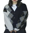 thumbnail image 1 of Vintage Diamond Pattern Loose Fit Long Sleeve V Neck Cardigan, 1 of 9