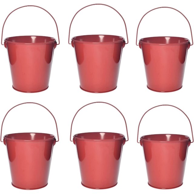 6 Pack 4.3 Inch Colored Galvanized Bucket for Kids,Classroom,and Party Favors (red)