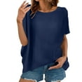 thumbnail image 2 of Ichuanyi Womens Sleeve Summer Tops Casual T Shirts Solid Round-Neck Short Sleeve Side Slit Casual T-shirt Blouse, 2 of 8