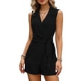 thumbnail image 2 of Mifsaly Womens Suits 2 Piece Set Dressy Sleeveless Wrap Blazer Top with Belt and High Waisted Shorts Elegant Office Work Summer Matching Outfits Black,XL, 2 of 6