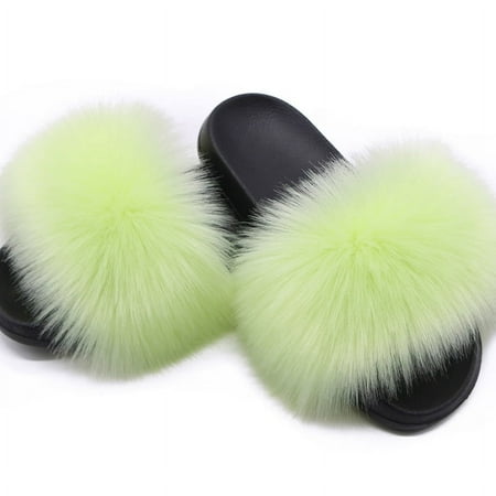 

XWQYRG Women Fuzzy Slippers Color Block Fluffy Slides Furry Slipper Breathable Shoe Outdoor Lightweight Faux Home Shoes Royal