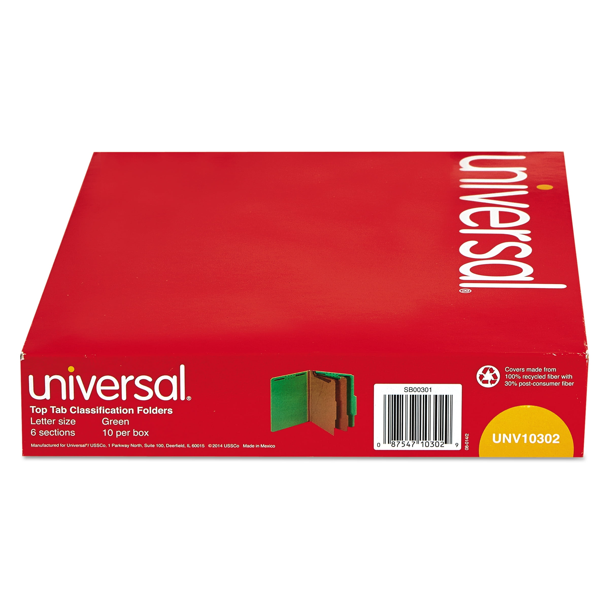 Universal Bright Colored Pressboard Classification Folders, 2 Dividers, Letter Size, Emerald Green