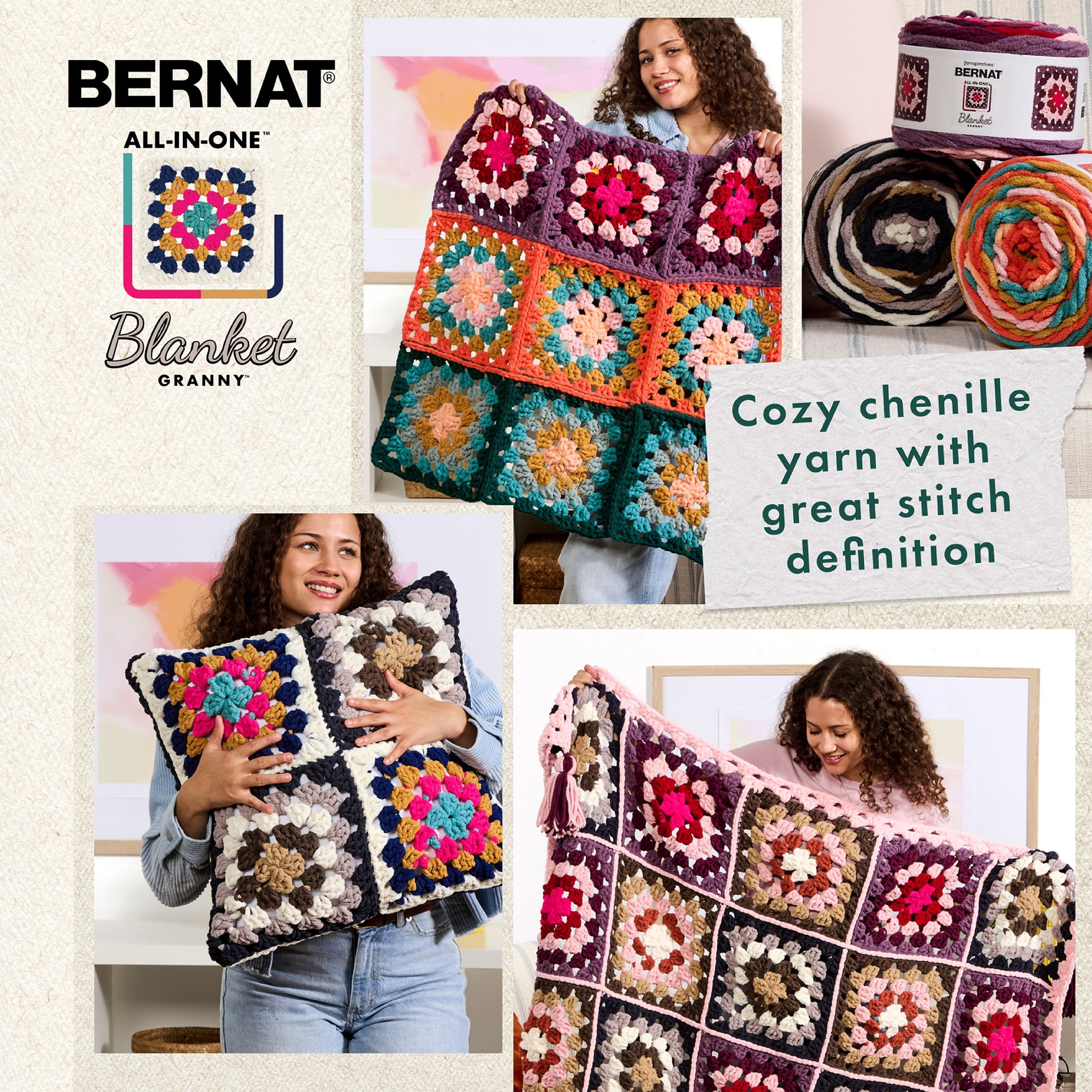 Bernat® All In One Blanket Granny™ #6 Super Bulky Polyester Yarn, Throwback 8.5oz/240g 178 Yds (2Pk)