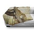 thumbnail image 2 of Safari Soft Flannel Fleece Throw Blanket, Leopard on Tree Trunk Desert Plants Exotic Hunter Predator Big Cat Image, Cozy Plush for Indoor and Outdoor Use, 70" x 90", Yellow Green Brown, by Ambesonne, 2 of 5