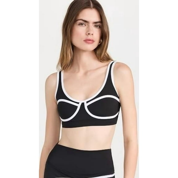 Beach Riot BLACK/WHITE Olympia Bikini Swim Top, US Medium